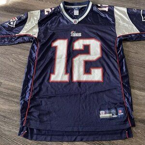 New England Patriots Tom Brady #12 Reebok Authentic NFL Jersey Size Large Blue